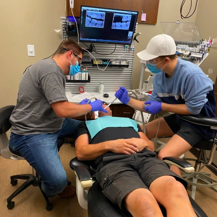 Volunteer dental team providing care to the community